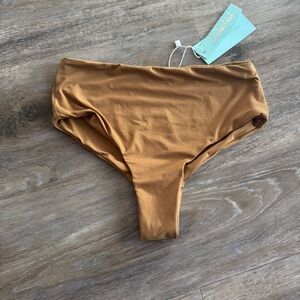 San Lorenzo High-Waist Bikini Bottoms in Mustard Brown